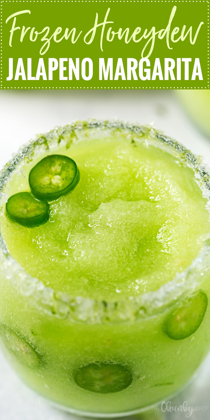 Frozen Honeydew Jalapeno Margarita | Jalapeno infused tequila is blended with fresh honeydew melon and ice to make a beautiful and refreshing summer margarita cocktail! | http://thechunkychef.com