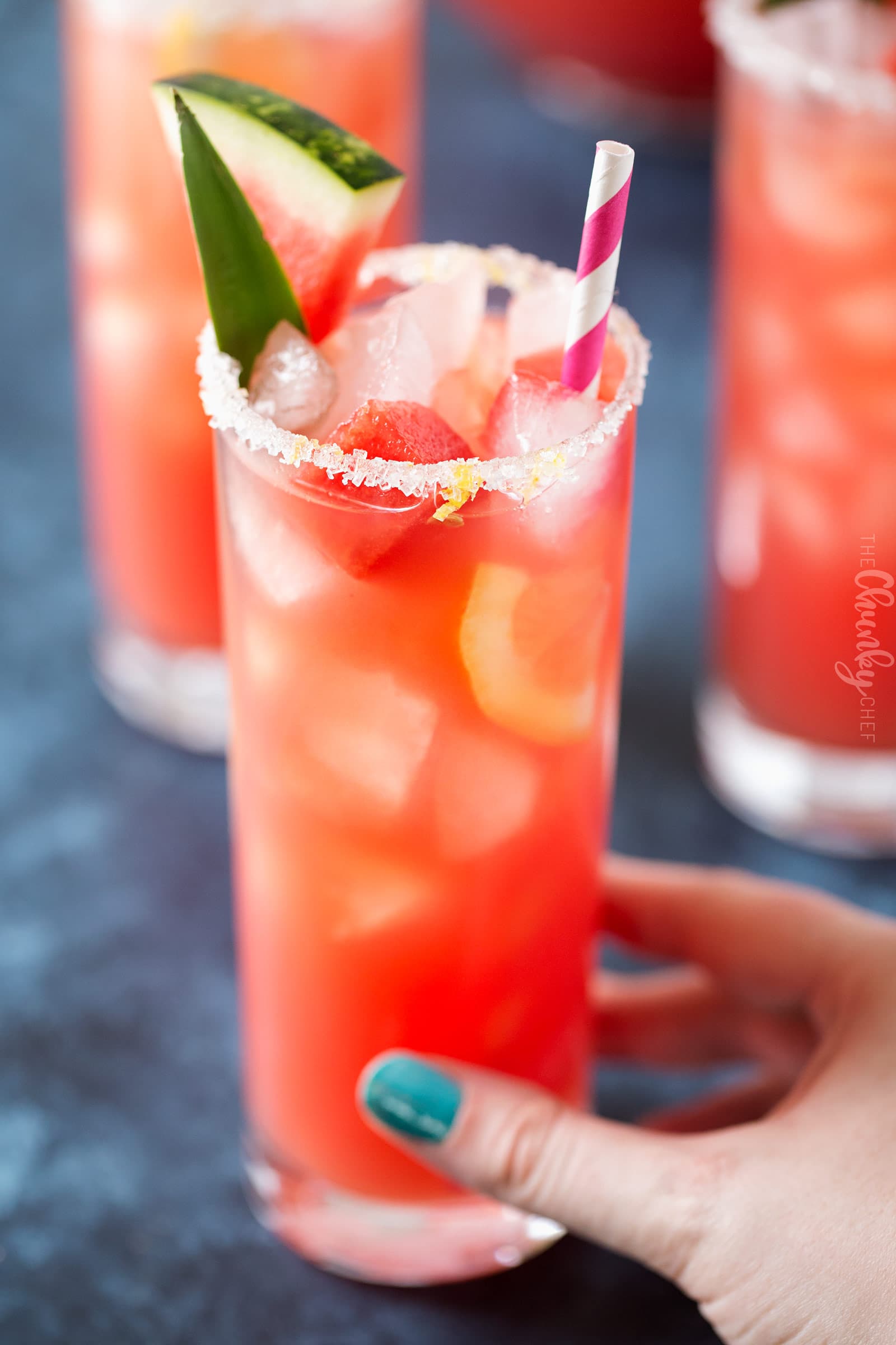 Summer Watermelon Lemonade | Sipping on this refreshing watermelon and pineapple lemonade is like taking a drink of pure summer!  Easy to make, and you can add a bit of alcohol for an adults-only beverage! | http://thechunkychef.com