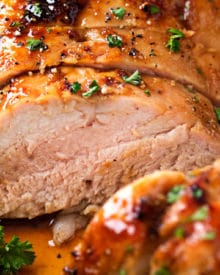 Ginger Honey Roasted Pork Tenderloin | Perfect for a busy weeknight, this pork tenderloin is loaded with amazing flavors and ready in less than 30 minutes! | https://thechunkychef.com | #dinner #pork #roasted #easyrecipe