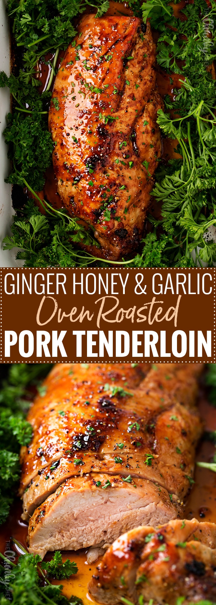 Ginger Honey Roasted Pork Tenderloin | Perfect for a busy weeknight, this pork tenderloin is loaded with amazing flavors and ready in less than 30 minutes! | https://thechunkychef.com | #dinner #pork #roasted #easyrecipe