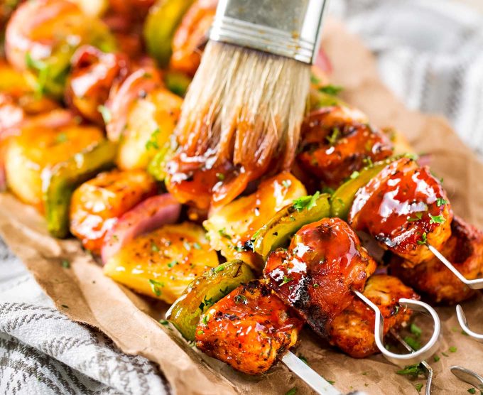 basting kabobs with bbq sauce