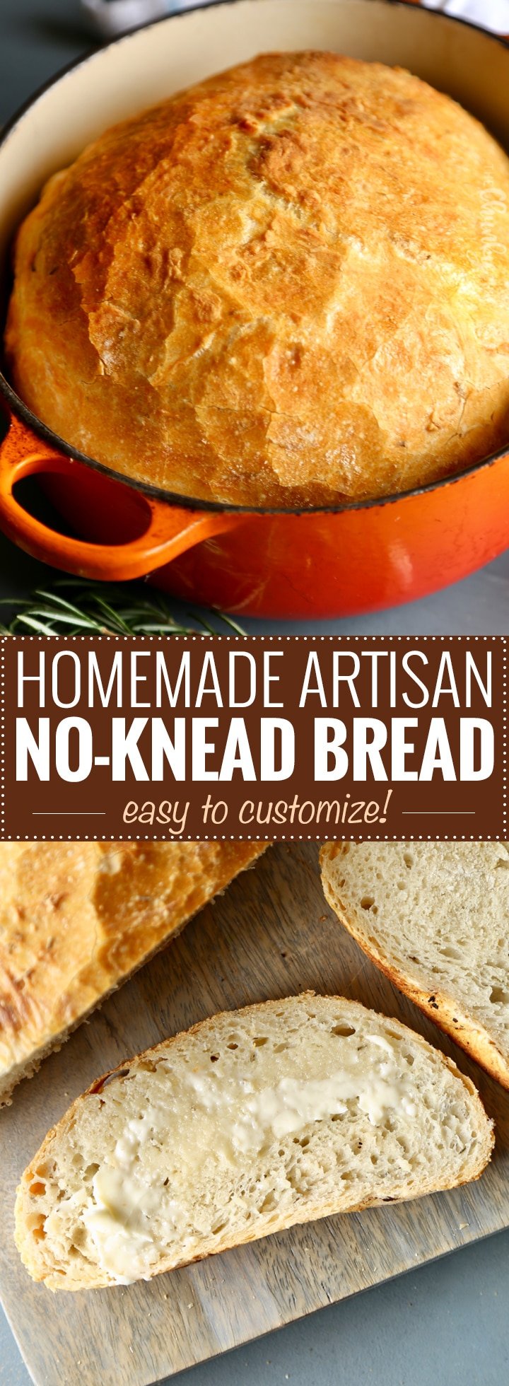 Homemade Artisan No-Knead Bread | Perfectly crusty on the outside, with a soft fluffy inside, this no-knead bread is perfect with any dinner! | https://thechunkychef.com