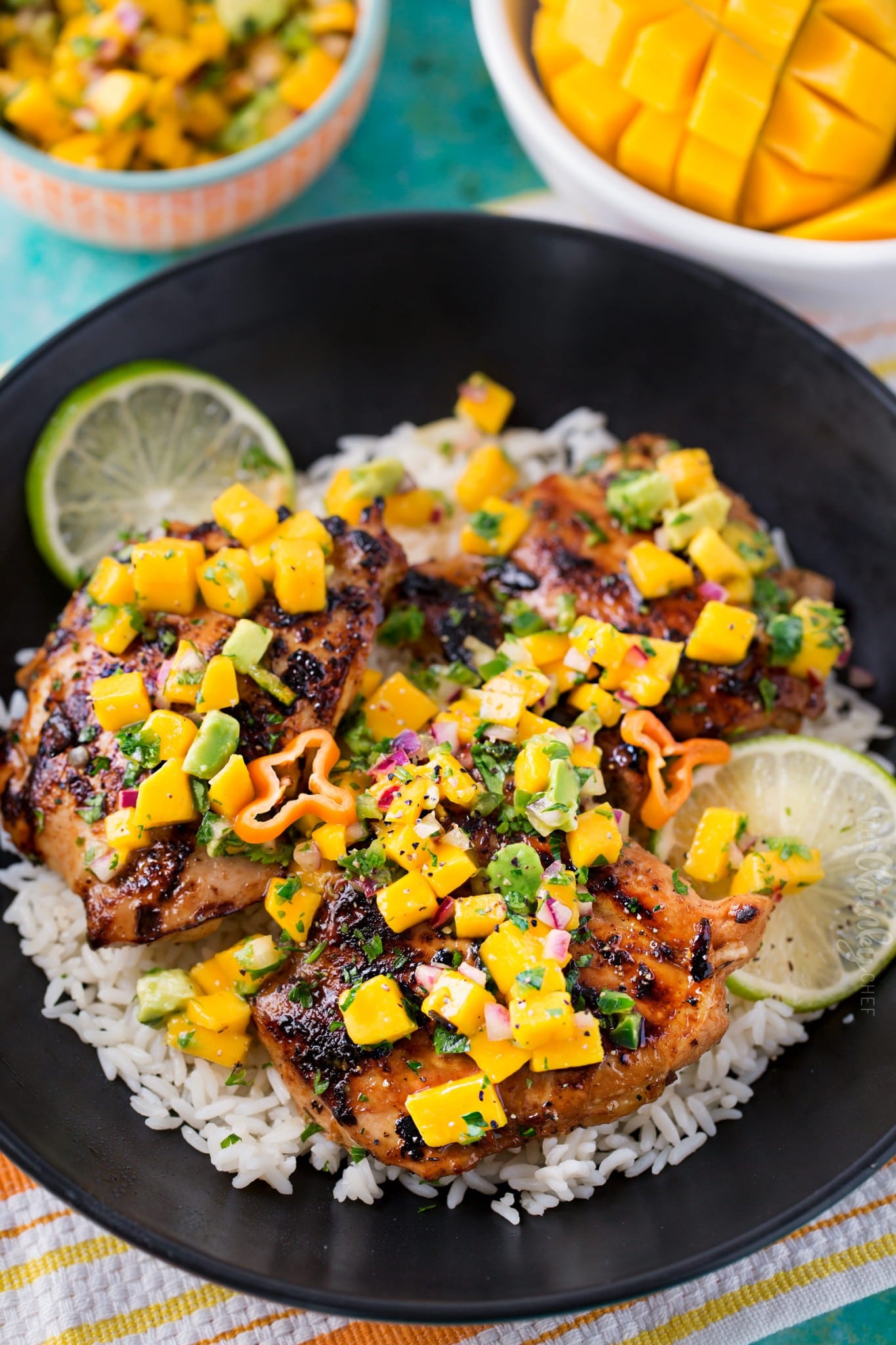 Jerk Chicken Thighs with Avocado Mango Salsa The Chunky Chef