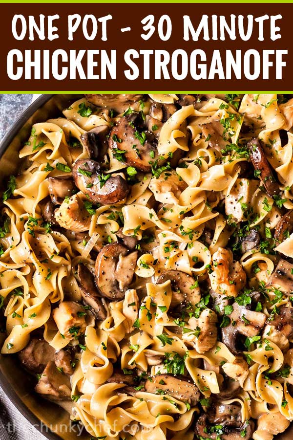 This budget-friendly Chicken Stroganoff is the perfect weeknight dinner recipe... ready in just 30 minutes, and made entirely in ONE POT! #stroganoff #chicken #onepotmeal #easyrecipe #weeknightmeal #chickenstroganoff #onepan #30minutemeal