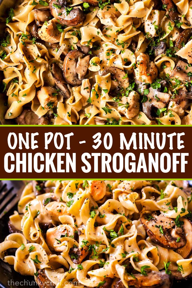 This budget-friendly Chicken Stroganoff is the perfect weeknight dinner recipe... ready in just 30 minutes, and made entirely in ONE POT! #stroganoff #chicken #onepotmeal #easyrecipe #weeknightmeal #chickenstroganoff #onepan #30minutemeal