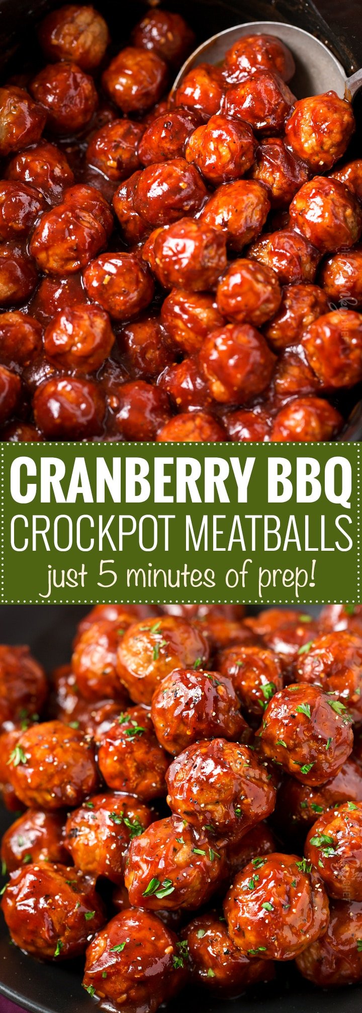 Cranberry BBQ Crockpot Meatballs | The perfect appetizer for a party or game day... with just 3 ingredients and just 5 minutes of prep!  Pop it all in your slow cooker and enjoy! | https://www.thechunkychef.com | #appetizer #meatballs #party #easyrecipe #crockpot #slowcooker