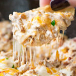 Creamy Skillet Bacon Cheeseburger Dip | Creamy, cheesy, and oh so addicting, this bacon cheeseburger dip is just like your favorite gooey cheeseburger... but in a party-ready dip form! | https://www.thechunkychef.com | #gameday #party #appetizer #dip #cheeseburger