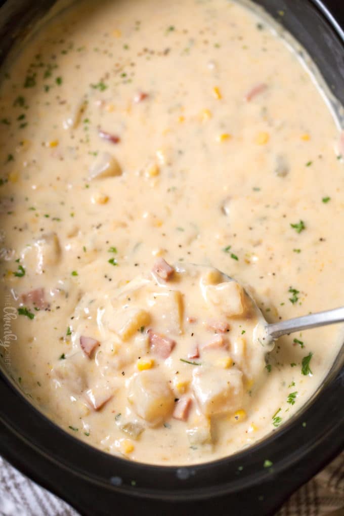 Slow Cooker Cheesy Ham Chowder - The Chunky Chef