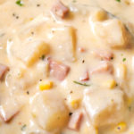Slow Cooker Cheesy Ham Chowder | Creamy, cheesy and hearty, this slow cooker ham chowder is the perfect way to use up any leftover ham!  Perfect for a busy weeknight meal! | https://www.thechunkychef.com | #chowder #soup #ham #leftover #slowcooker #crockpot