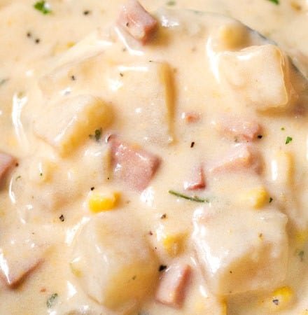 Slow Cooker Cheesy Ham Chowder | Creamy, cheesy and hearty, this slow cooker ham chowder is the perfect way to use up any leftover ham!  Perfect for a busy weeknight meal! | https://www.thechunkychef.com | #chowder #soup #ham #leftover #slowcooker #crockpot