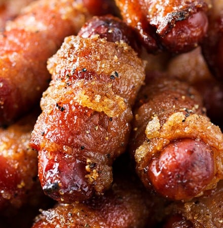 Spicy Brown Sugar Bacon-Wrapped Little Smokies | Mouthwatering, and incredibly simple to make, these little smokies are loaded with sweet, savory and spicy flavors!  Perfect for game day, tailgating, a party, or a fun night at home! | https://www.thechunkychef.com | #party #appetizer #gameday #lilsmokies #bacon