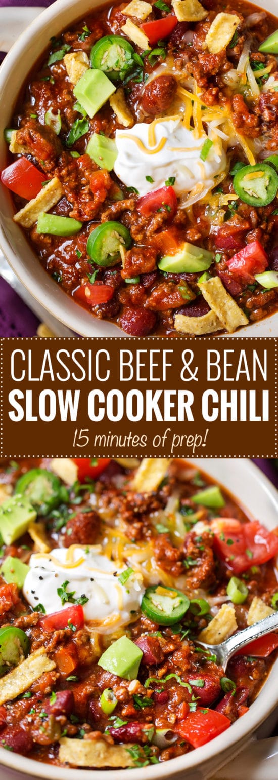 Classic Beef and Bean Slow Cooker Chili - The Chunky Chef