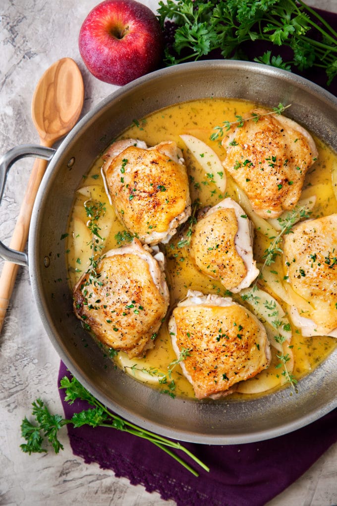 One Pan Apple Glazed Chicken Thighs The Chunky Chef