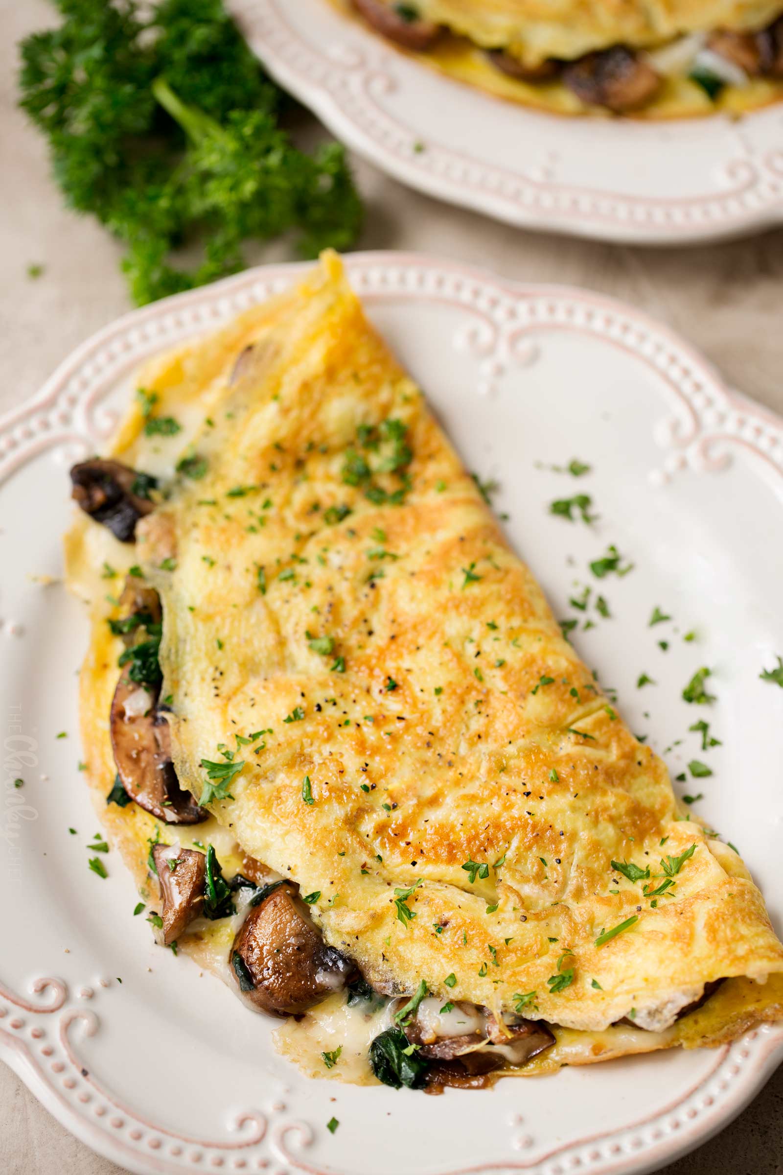 Cheesy Mushroom and Spinach Omelet - The Chunky Chef