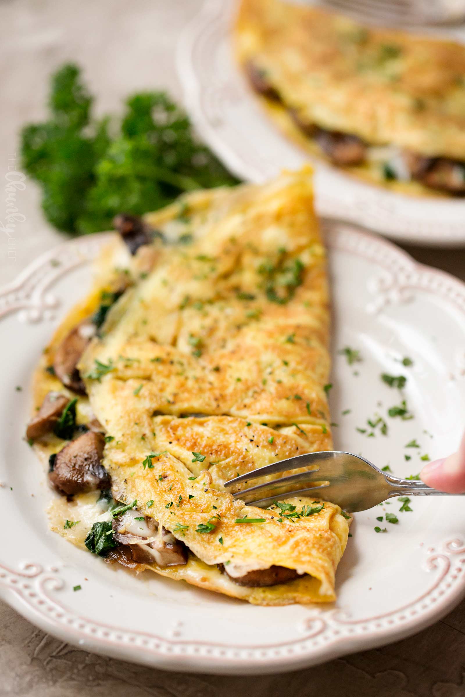 Cheesy Mushroom and Spinach Omelet - The Chunky Chef