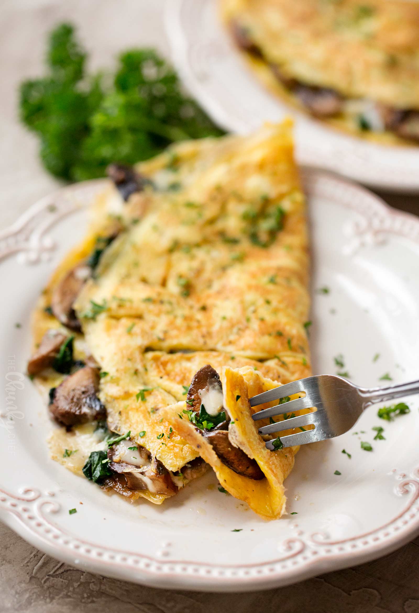 Cheesy Mushroom and Spinach Omelet - The Chunky Chef