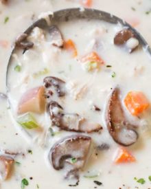 Creamy Chicken and Mushroom Chowder | Perfect for a cold weeknight meal, this chicken and mushroom chowder is thick, creamy and rich, plus it cooks in about 30 minutes! | https://thechunkychef.com | #chowder #souprecipe #mushrooms #potatoes #chowderrecipe #weeknightmeal