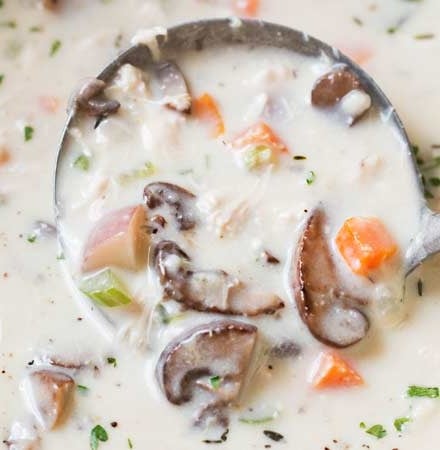 Creamy Chicken and Mushroom Chowder | Perfect for a cold weeknight meal, this chicken and mushroom chowder is thick, creamy and rich, plus it cooks in about 30 minutes! | https://thechunkychef.com | #chowder #souprecipe #mushrooms #potatoes #chowderrecipe #weeknightmeal