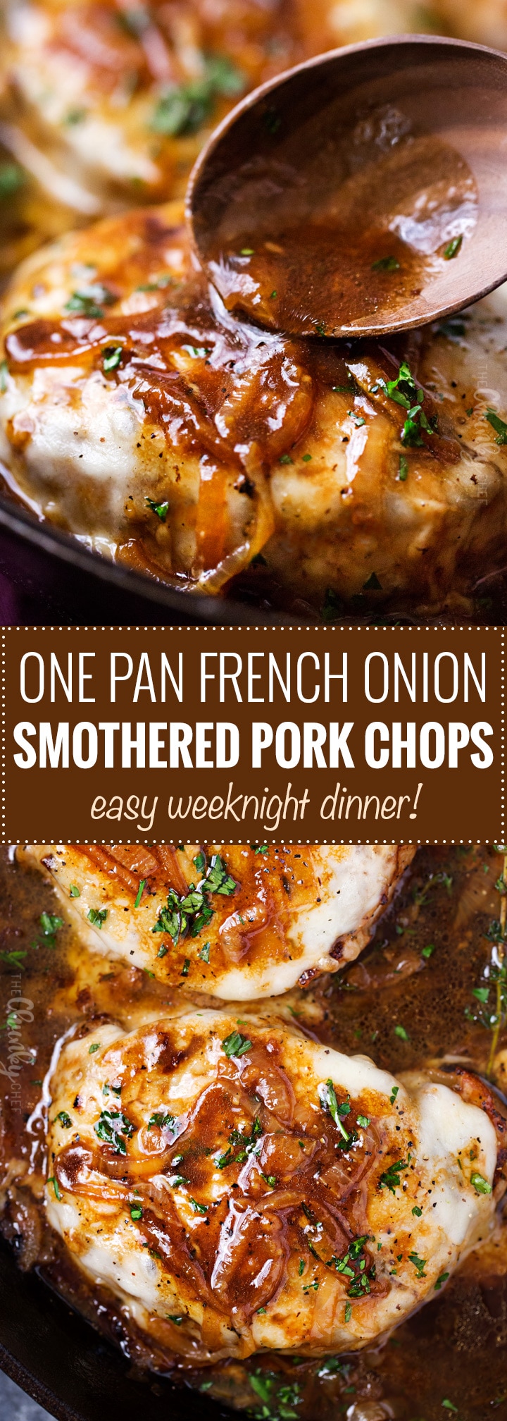 One Pan French Onion Smothered Pork Chops - The Chunky Chef
