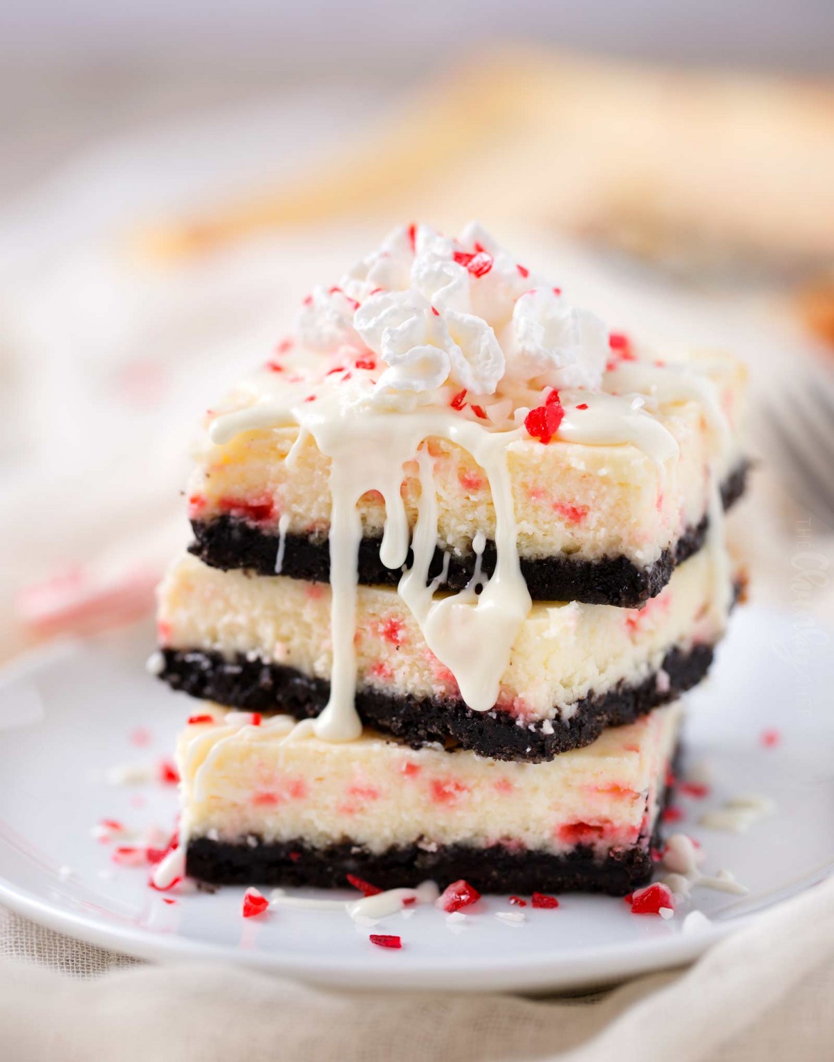 Peppermint White Chocolate Cheesecake Bars The Chunky Chef