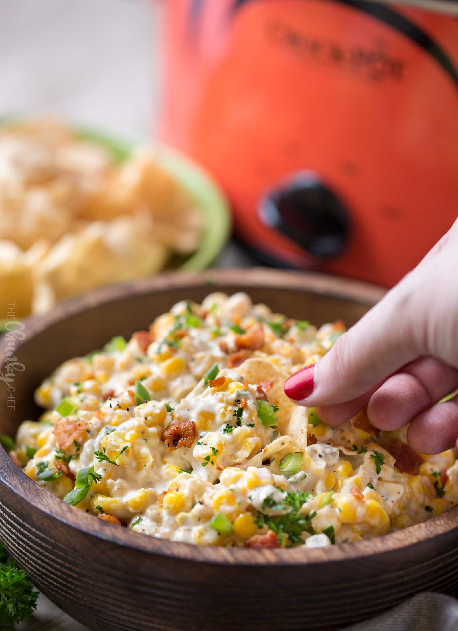 Slow Cooker Spicy Creamy Corn Dip - The Chunky Chef