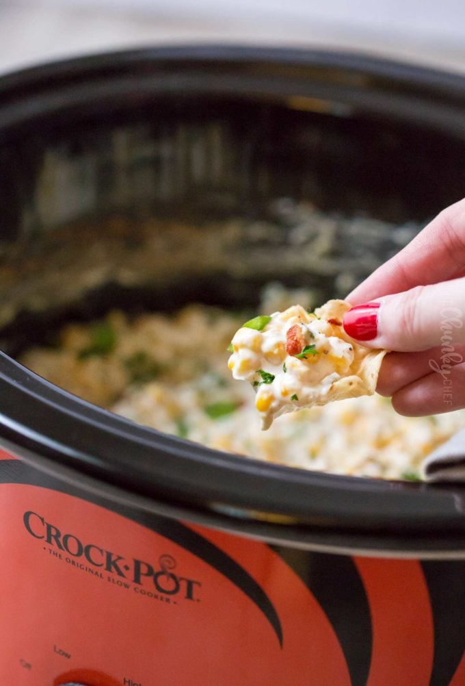Slow Cooker Spicy Creamy Corn Dip - The Chunky Chef