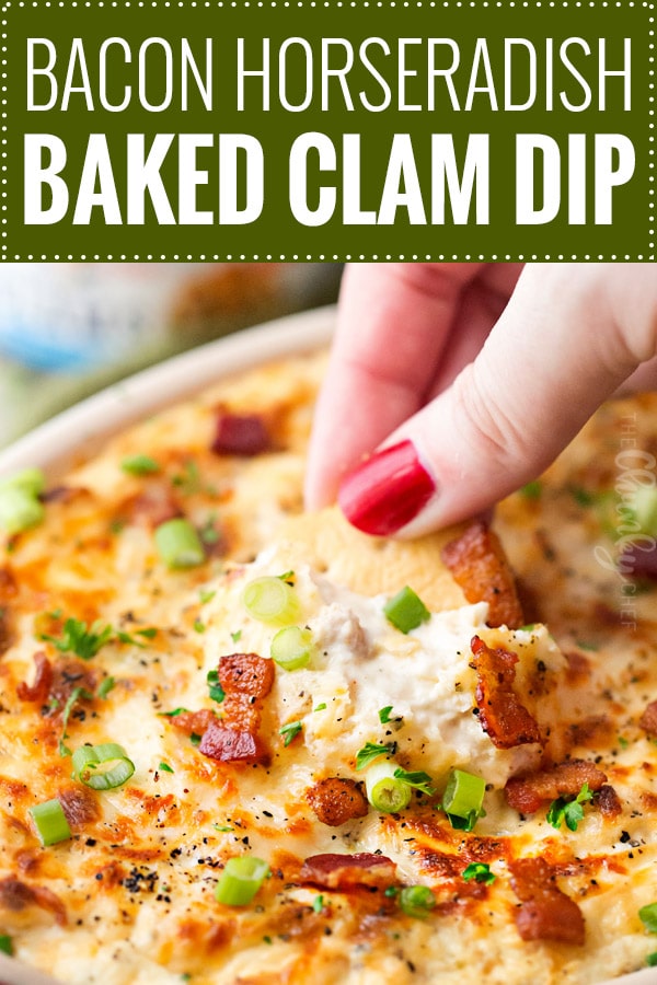 Bacon Horseradish Baked Clam Dip | This 5 ingredient clam dip is loaded with bold flavors and is incredibly easy to make for a party! | The Chunky Chef | #clamdip #bakedclamdip #partyfood #holidaydip #diprecipes