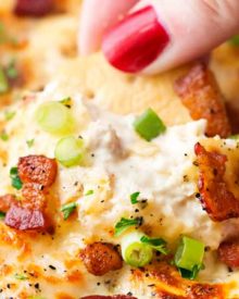 Bacon Horseradish Baked Clam Dip | This 5 ingredient clam dip is loaded with bold flavors and is incredibly easy to make for a party! | The Chunky Chef | #clamdip #bakedclamdip #partyfood #holidaydip #diprecipes