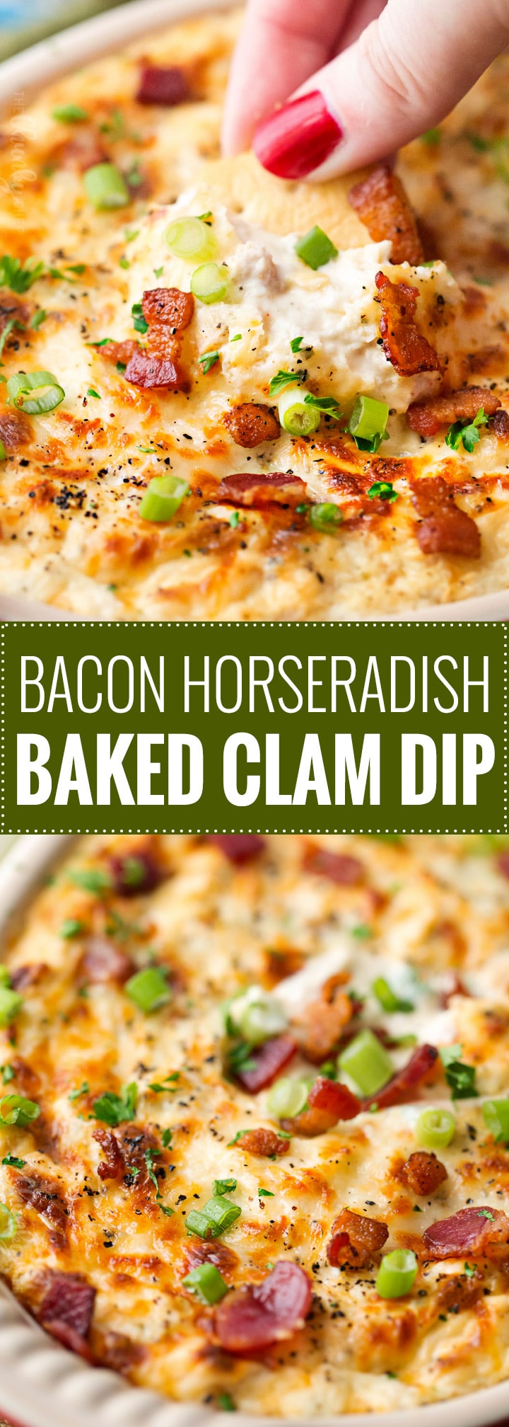 Bacon Horseradish Baked Clam Dip | This 5 ingredient clam dip is loaded with bold flavors and is incredibly easy to make for a party! | The Chunky Chef | #clamdip #bakedclamdip #partyfood #holidaydip #diprecipes
