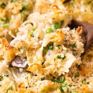 One Pot Chicken Tetrazzini | Perfect for an easy dinner, this chicken tetrazzini recipe is a comforting, incredibly creamy pasta bake with chicken, mushrooms! This is one chicken casserole you'll be happy to eat, any time of year. Great for make-ahead meals too! | The Chunky Chef | #chickentetrazzini #pastabake #casserole #chickenrecipes #italianrecipes