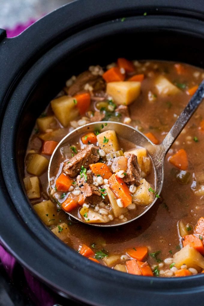 Ladle of beef barley