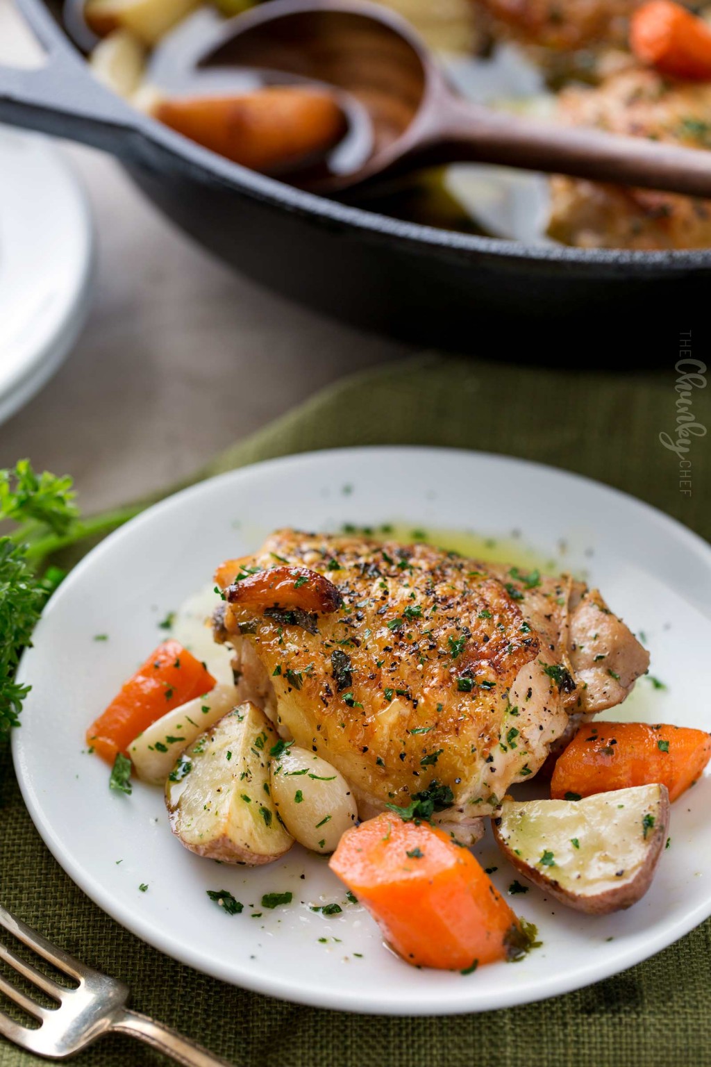 One Pan Roasted Chicken and 40 Cloves of Garlic The Chunky Chef