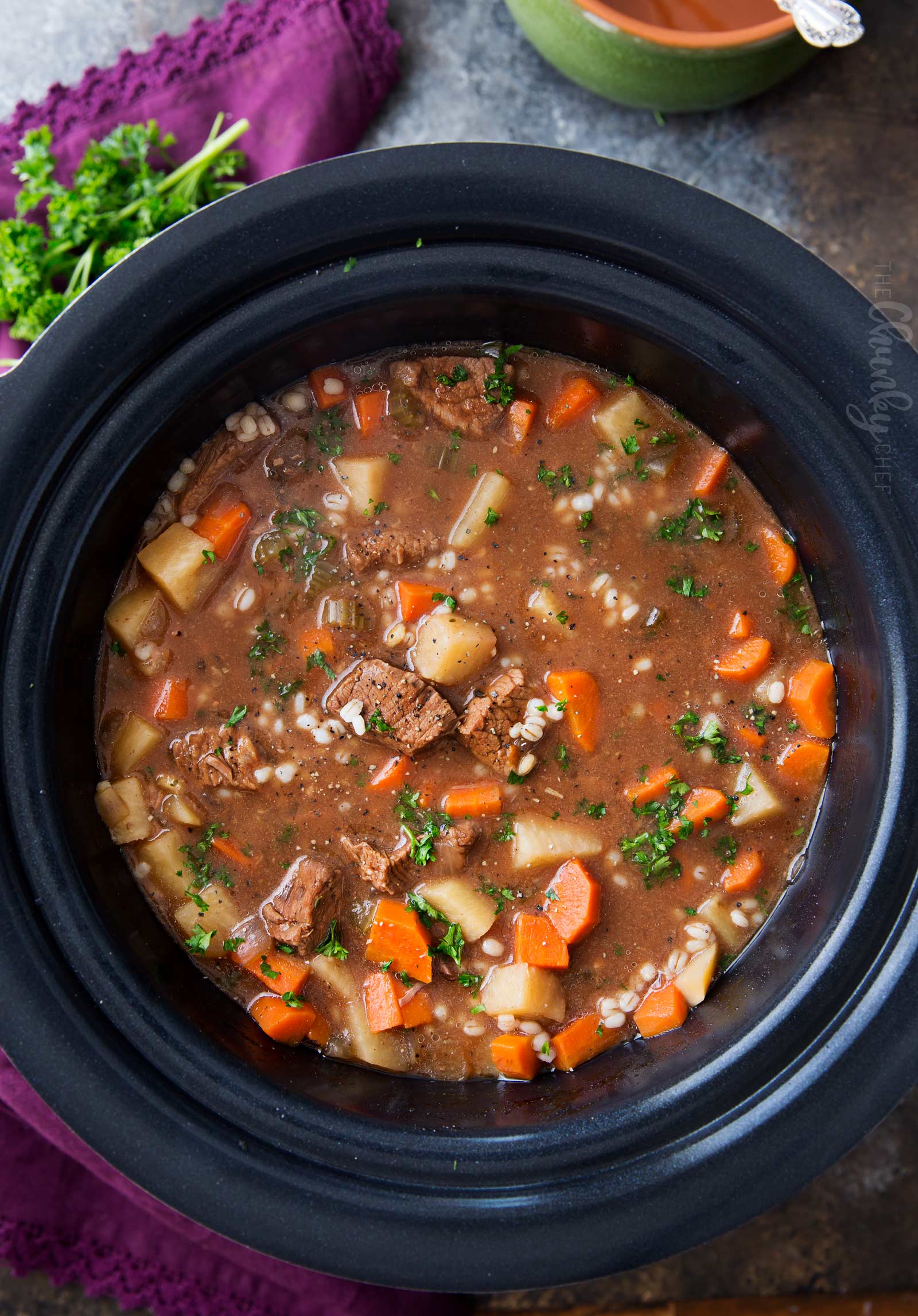 Slow Cooker Beef Barley Soup Recipe - The Chunky Chef