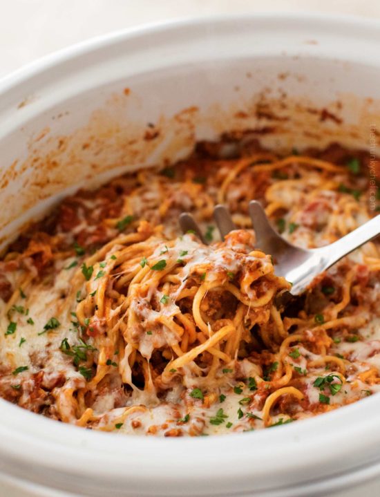 Easy Crockpot Spaghetti Casserole The Chunky Chef