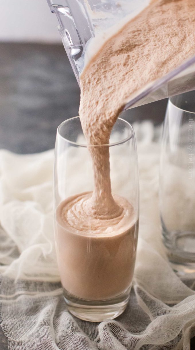 Blended frosty being poured into glass