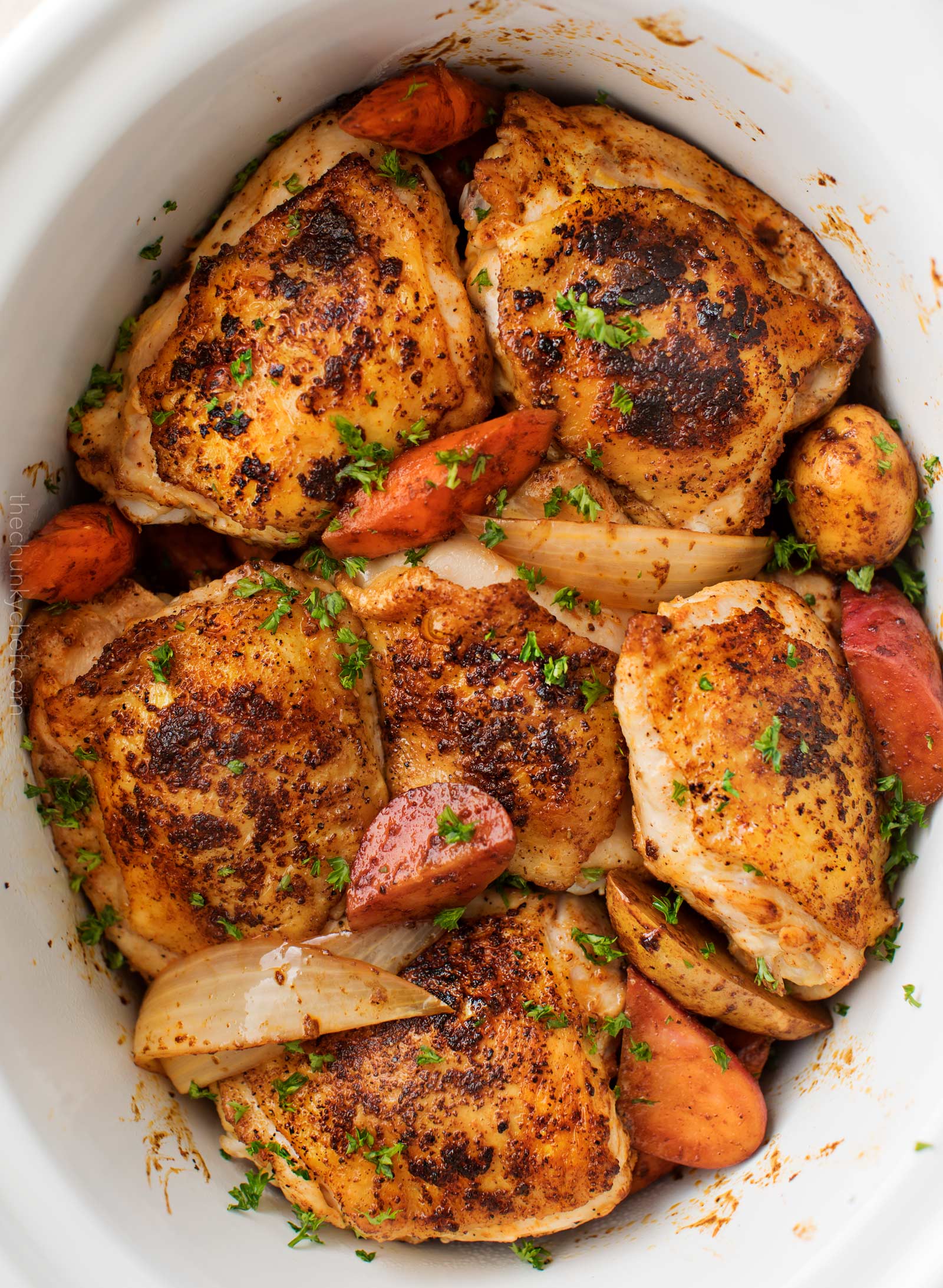 Harissa chicken and vegetables in a slow cooker