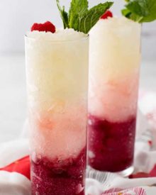 Sweet Ombre Wine Slushies | Three types of sweet wine are frozen into ice cubes, blended and layered to create a drink that's every bit as delicious as it is beautiful! | The 5 o'clock Chef | #slushie #slushy #slush #wine #ombre #valentinesday #frozendrink