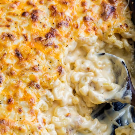 Baked mac and cheese in baking dish