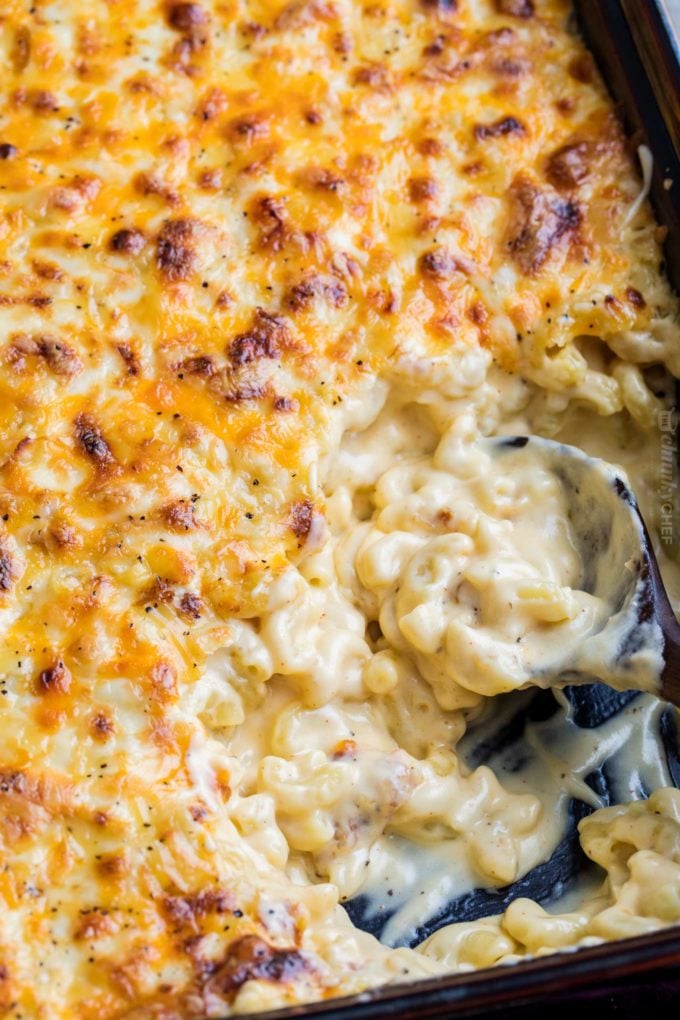 Baked mac and cheese in baking dish