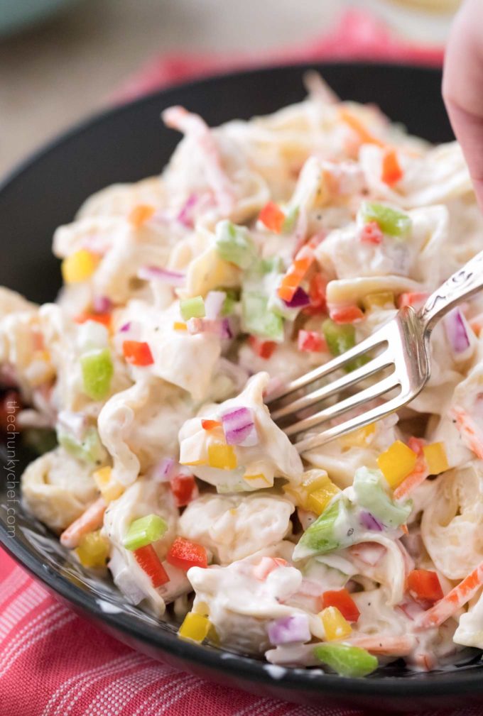 Forkful of creamy pasta salad