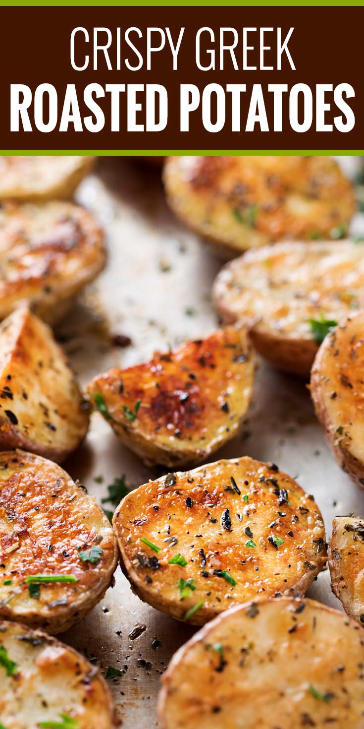 Yukon and red potatoes, seasoned with a fantastic homemade Greek seasoning blend, and roasted to crispy perfection!  They're the ultimate side dish! | #roasted #potatoes #roastedpotatoes #Greek #sidedish