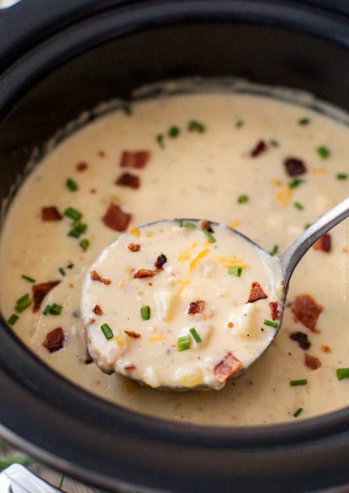 Ladle of skinny potato soup