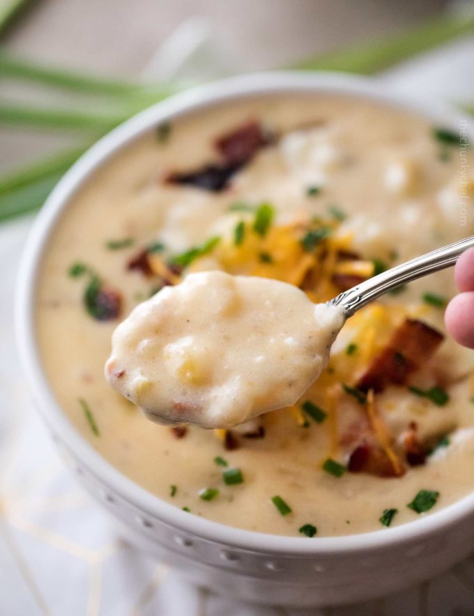 Spoonful of loaded potato soup