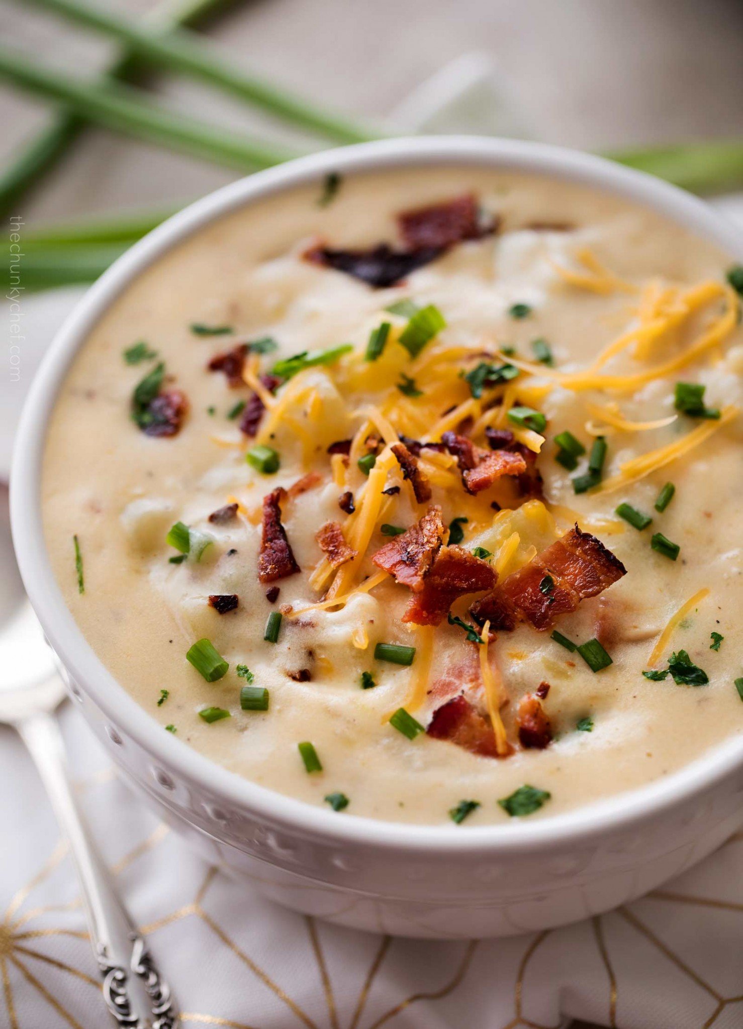 Skinny Crockpot Loaded Potato Soup - The Chunky Chef