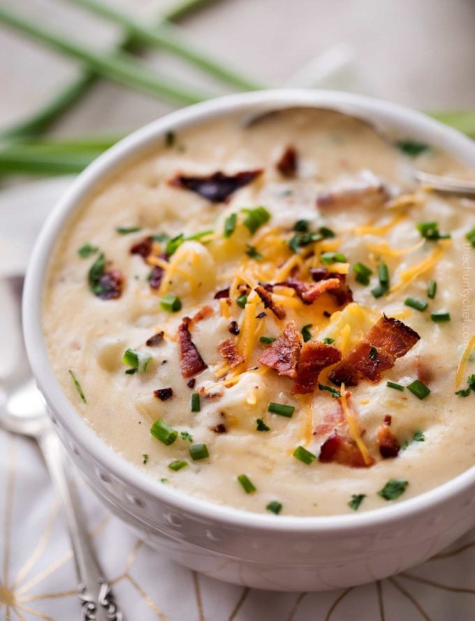 Bowl of creamy crockpot potato soup