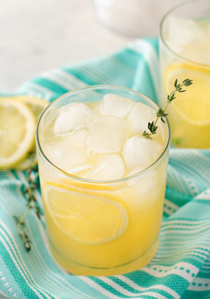 Cold glass of homemade peach lemonade