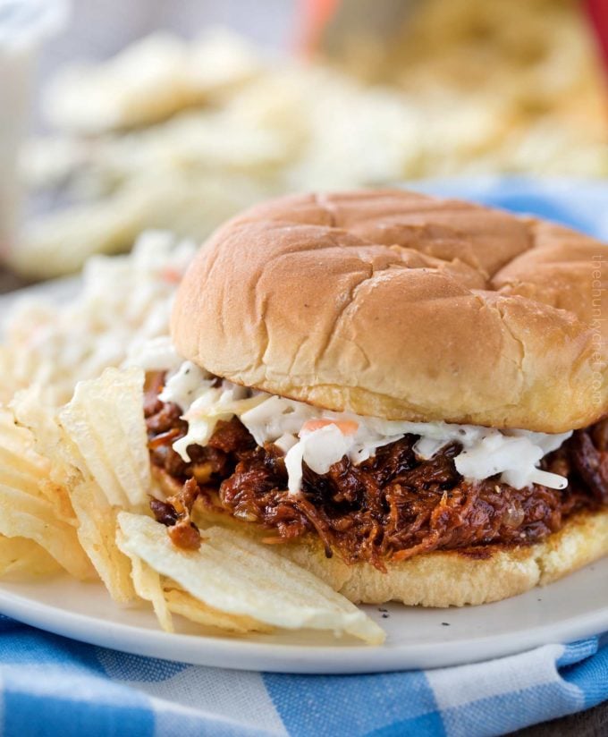 Shredded beef barbecue on bun