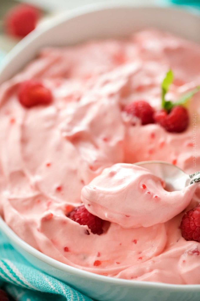 Spoonful of raspberry fluff dessert