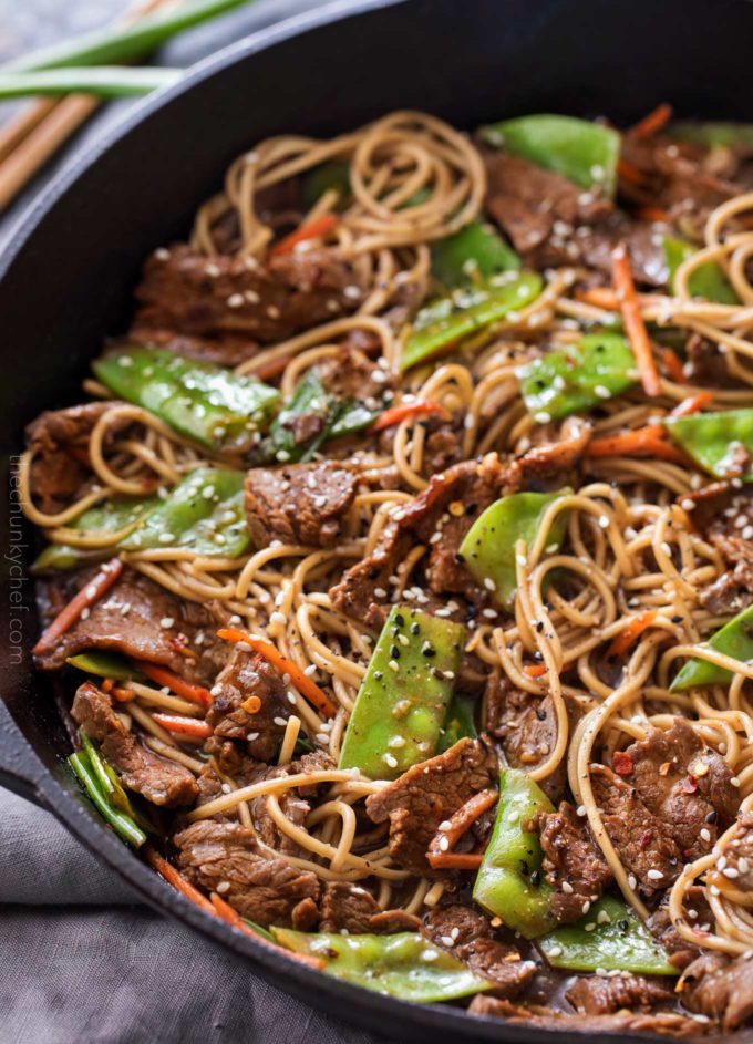 Beef stir fry recipe in skillet