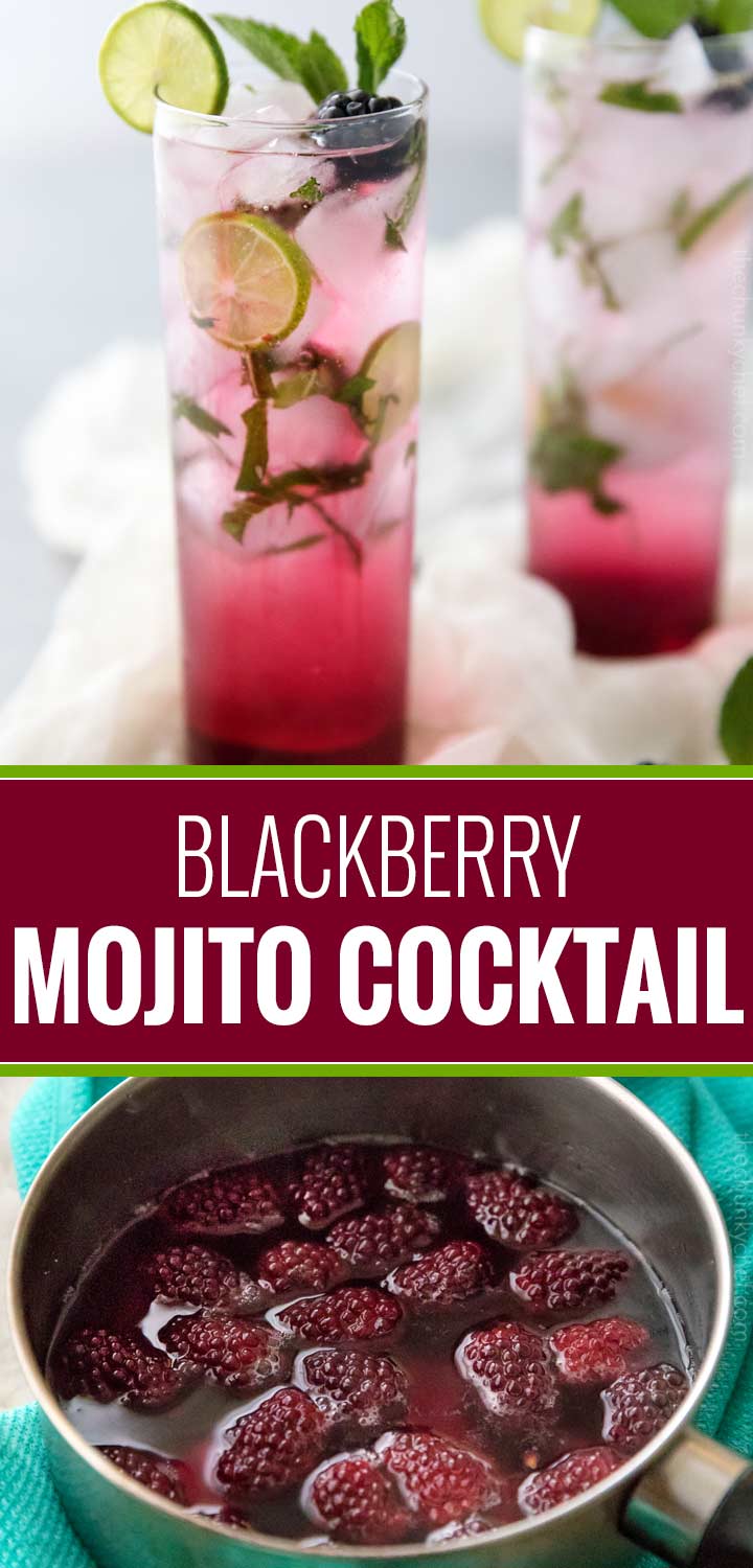 A fun summer twist on the classic mojito, this blackberry mojito is made with an easy homemade blackberry simple syrup, mint, lime, rum and club soda! | #mojito #blackberry #blackberrymojito #cocktail #summer #summerdrink